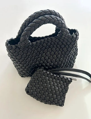 Leather Weaving Tote Bag Mini Crossbody Bag Chain