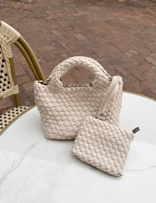Leather Weaving Tote Bag Mini Crossbody Bag Chain
