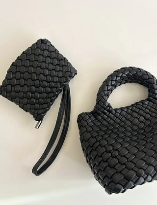 Leather Weaving Tote Bag Mini Crossbody Bag Chain