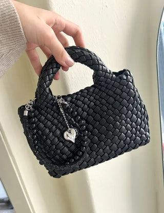 Leather Weaving Tote Bag Mini Crossbody Bag Chain