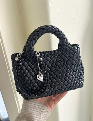 Leather Weaving Tote Bag Mini Crossbody Bag Chain