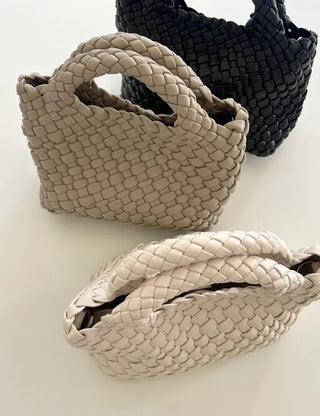 Leather Weaving Tote Bag Mini Crossbody Bag Chain