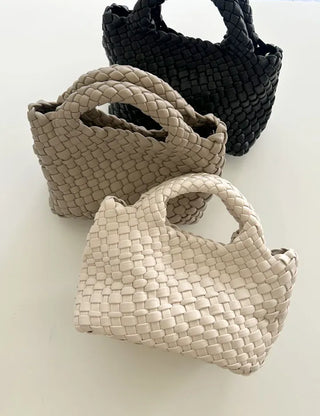 Leather Weaving Tote Bag Mini Crossbody Bag Chain