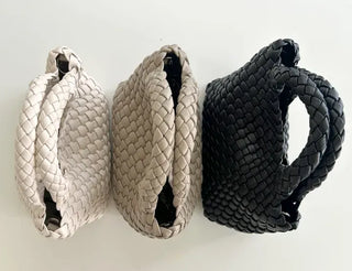 Leather Weaving Tote Bag Mini Crossbody Bag Chain