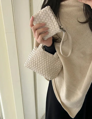 Leather Weaving Tote Bag Mini Crossbody Bag Chain