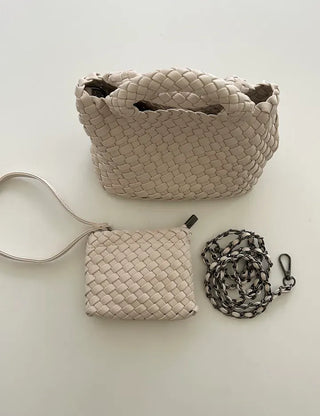 Leather Weaving Tote Bag Mini Crossbody Bag Chain