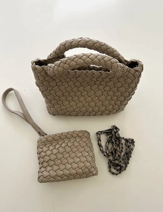 Leather Weaving Tote Bag Mini Crossbody Bag Chain