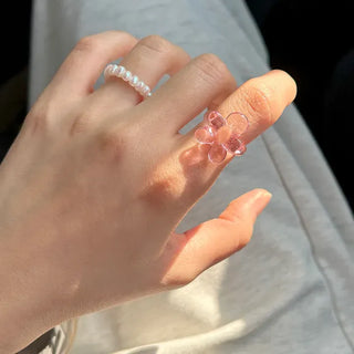 Tinted Flower Fashion Ring Acrylic Spring Flower Transparent