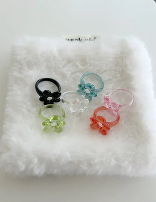 Tinted Flower Fashion Ring Acrylic Spring Flower Transparent