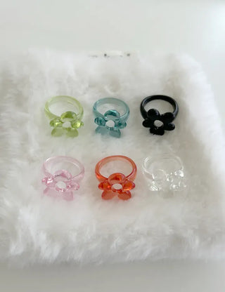 Tinted Flower Fashion Ring Acrylic Spring Flower Transparent