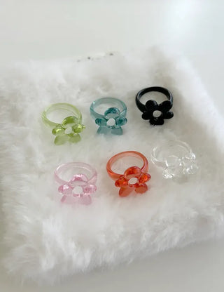 Tinted Flower Fashion Ring Acrylic Spring Flower Transparent
