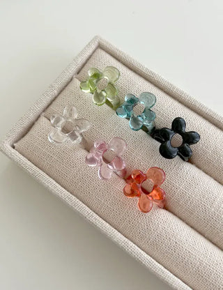 Tinted Flower Fashion Ring Acrylic Spring Flower Transparent