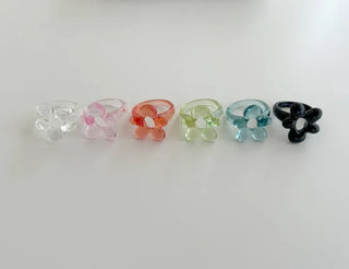 Tinted Flower Fashion Ring Acrylic Spring Flower Transparent