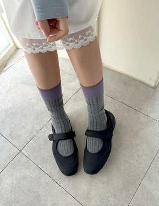 Eyelet knee socks, color-blocked knee stockings, summer socks