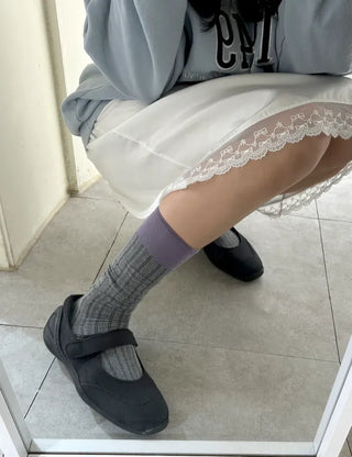 Eyelet knee socks, color-blocked knee stockings, summer socks