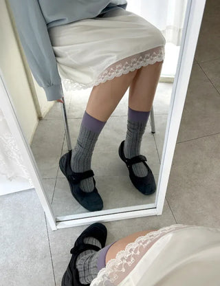 Eyelet knee socks, color-blocked knee stockings, summer socks