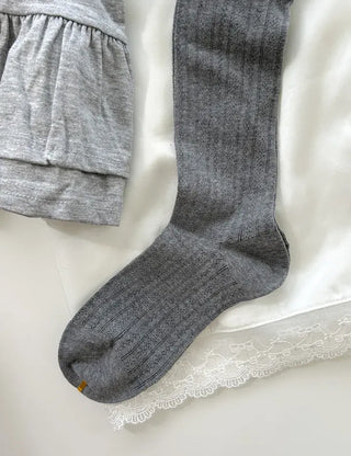 Eyelet knee socks, color-blocked knee stockings, summer socks
