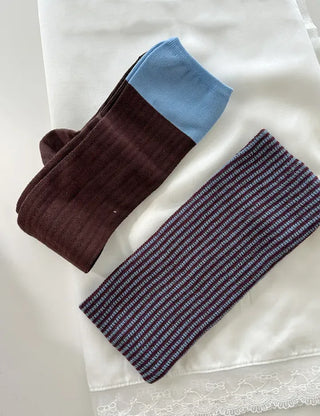 Eyelet knee socks, color-blocked knee stockings, summer socks