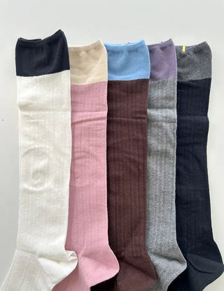 Eyelet knee socks, color-blocked knee stockings, summer socks