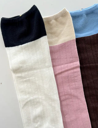 Eyelet knee socks, color-blocked knee stockings, summer socks