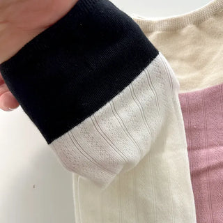 Eyelet knee socks, color-blocked knee stockings, summer socks