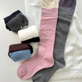 Eyelet knee socks, color-blocked knee stockings, summer socks