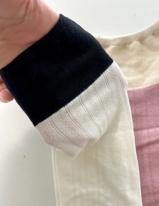 Eyelet knee socks, color-blocked knee stockings, summer socks