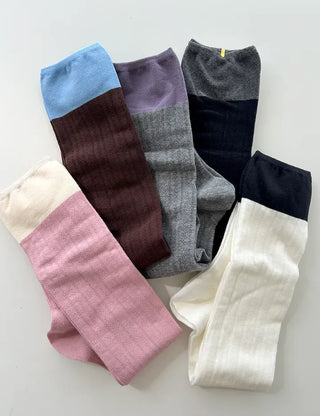 Eyelet knee socks, color-blocked knee stockings, summer socks
