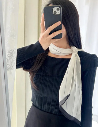 Striped long scarf muffler silk cotton summer