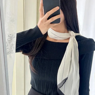 Striped long scarf muffler silk cotton summer