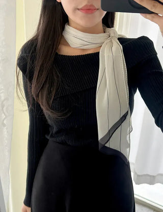 Striped long scarf muffler silk cotton summer
