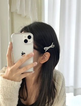 Cubic knot metal ribbon side hair clip