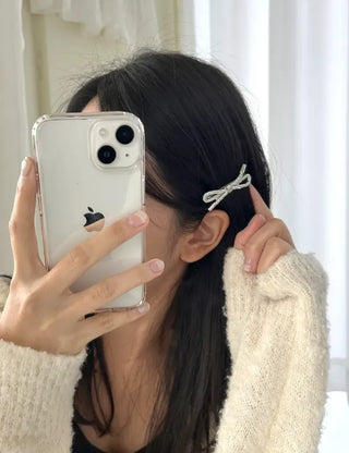 Cubic knot metal ribbon side hair clip