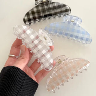 Checkered hair clip transparent large updo spring summer