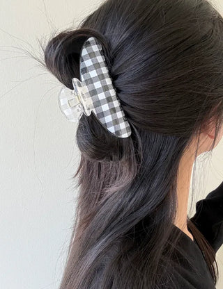 Checkered hair clip transparent large updo spring summer