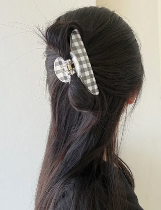 Checkered hair clip transparent large updo spring summer
