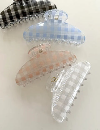 Checkered hair clip transparent large updo spring summer