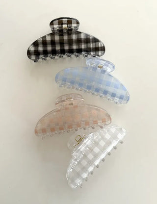 Checkered hair clip transparent large updo spring summer