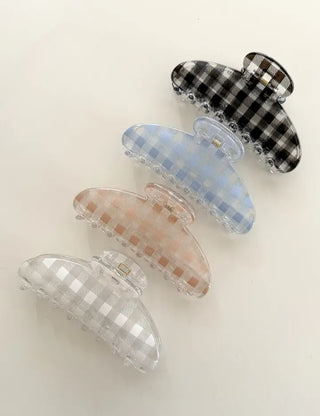 Checkered hair clip transparent large updo spring summer