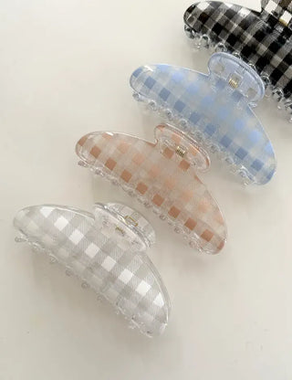 Checkered hair clip transparent large updo spring summer