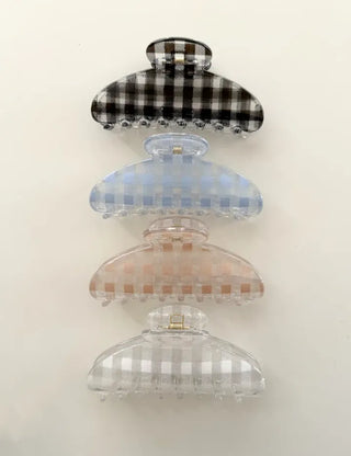 Checkered hair clip transparent large updo spring summer