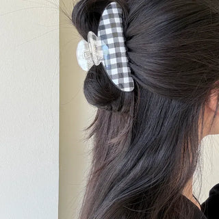 Checkered hair clip transparent large updo spring summer