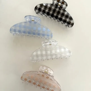 Checkered hair clip transparent large updo spring summer