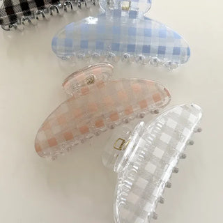 Checkered hair clip transparent large updo spring summer
