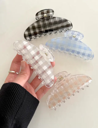 Checkered hair clip transparent large updo spring summer