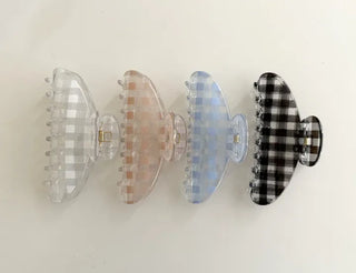 Checkered hair clip transparent large updo spring summer