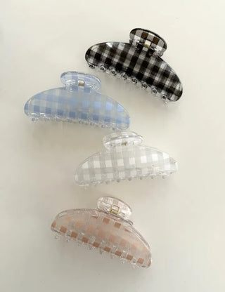Checkered hair clip transparent large updo spring summer
