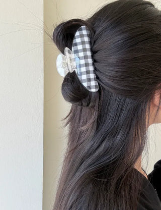 Checkered hair clip transparent large updo spring summer