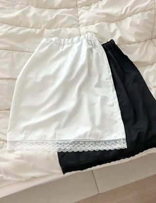 Ribbon lace skirt satin midi skirt layered elastic