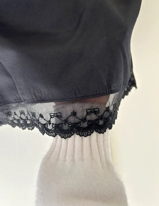 Ribbon lace skirt satin midi skirt layered elastic